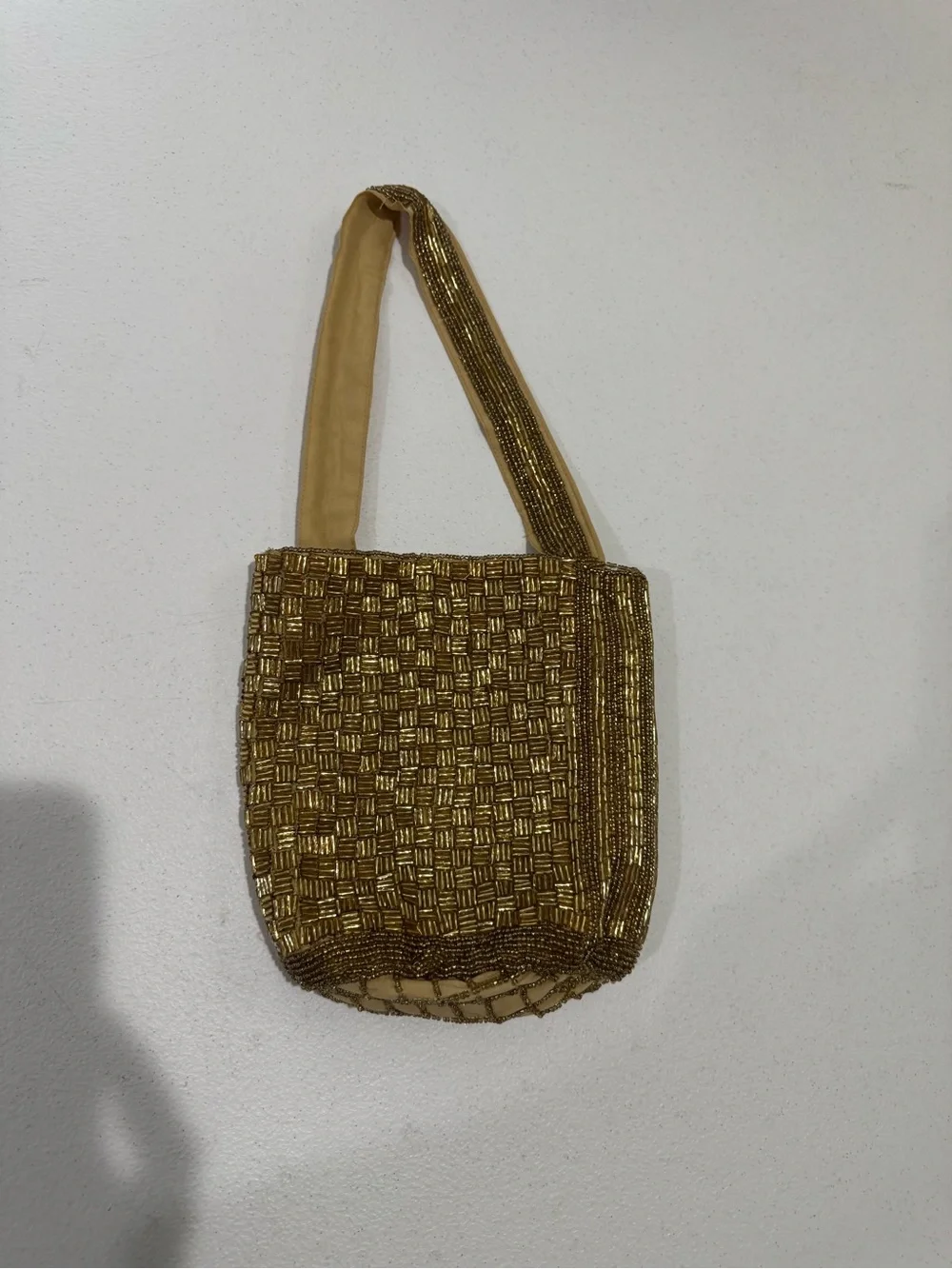 Zara Gold Sequin Mini Bucket Bag Beaded Evening Crossbody Purse - Picture 3 of 7